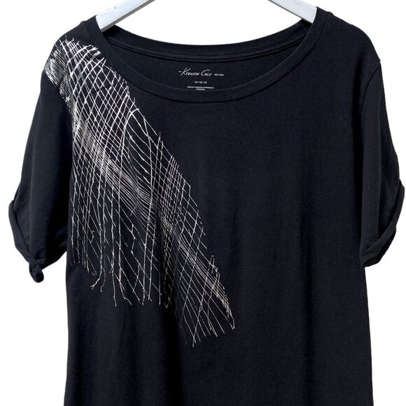 Kenneth Cole T-shirt Size 1X Womens Short Sleeve Graphic Tee Silver Angel Wings - Picture 3 of 8